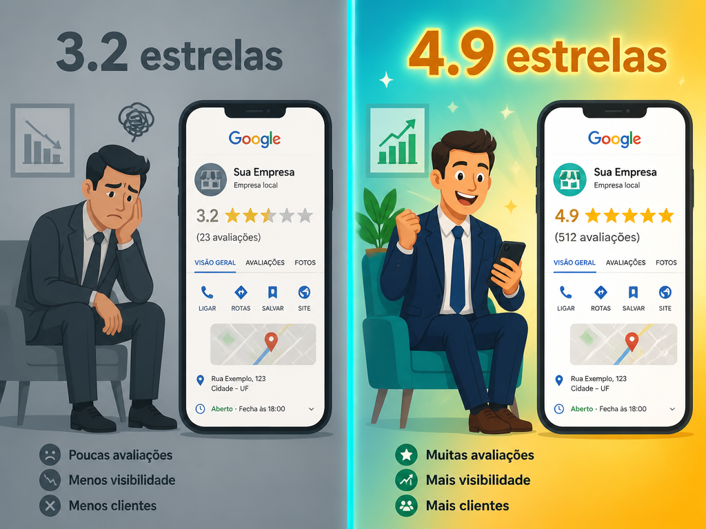 Diferença entre negócios com 3.2 vs 4.9 estrelas no Google
